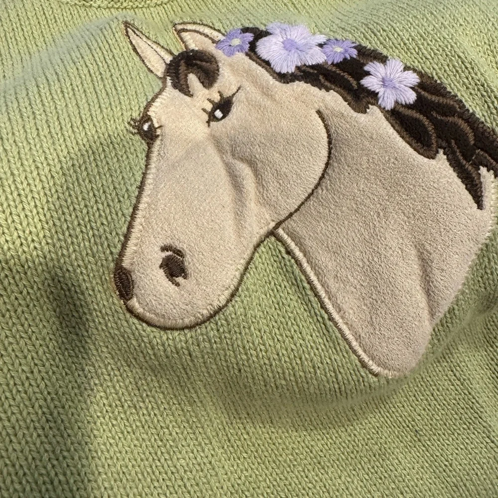 Gymboree Girl 3-4T Horse Appliqué Green Sweater Vest Dress 100% Cotton I Boho